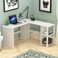 SHW Cyrus L Desk with Shelves, White
