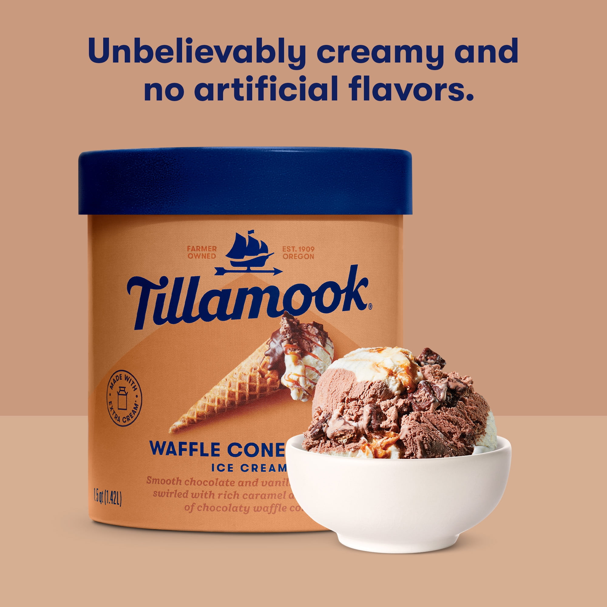 Tillamook Waffle Cone Swirl Ice Cream, 48 oz