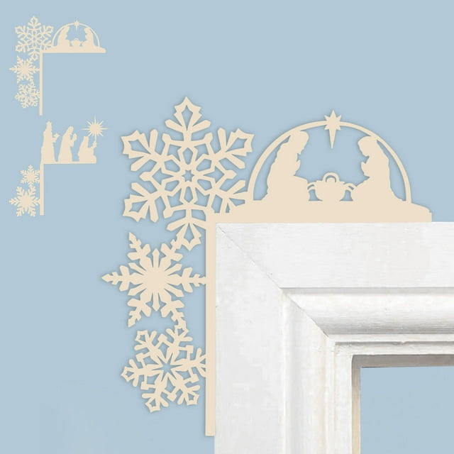 Cartel de esquina de la puerta de Navidad - Decoración mural de Belén con montaje adhesivo para puertas y paredes