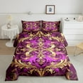 thumbnail image 2 of Manfei Retro Damask Print Bedding Comforter Set,Vintage Baroque Flower Twin Comforter Sets,Gold Purple Bedding Set For Men Women,Super Cozy Room Decor Reversible,2-Piece, 2 of 8