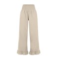 thumbnail image 4 of Wide Leg Linen Pants for Women High Waisted Ruffle Hem Palazzo Pants Boho Summer Casual Loose Flowy Pant Trousers Beige XL, 4 of 7