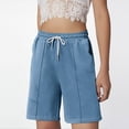 thumbnail image 4 of Summer  Shorts for Women Drawstring Waist Long Yoga Shorts Casual Loose Athletic Gym Shorts with Pockets sky blue Large, 4 of 5