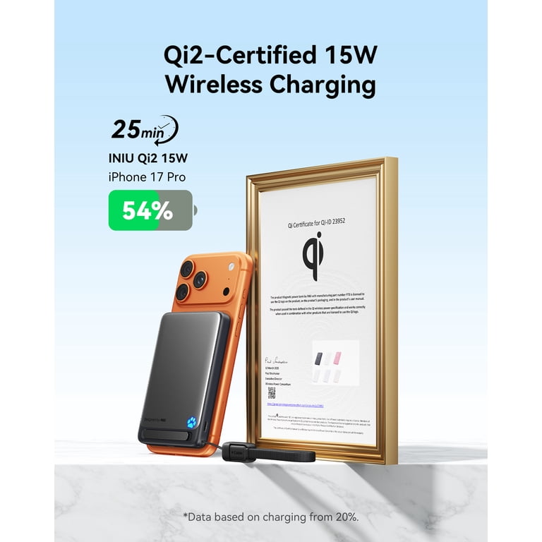 INIU 10000mAh Qi2 Magnetic Power Bank White photo 7