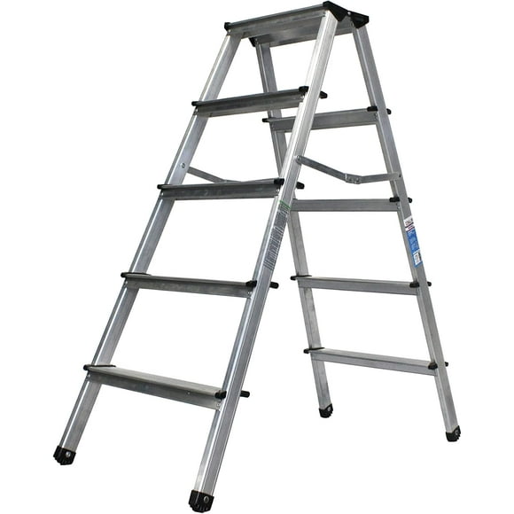 Escalera Plegable de Tijera CONALUM, Taburete Aluminio con Escalón Ancho de 4 Peldaños para 150 kg.