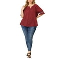 thumbnail image 2 of Agnes Orinda Women's Plus Size Blouses Pin Dots V Neck Ruffle Short Sleeve Spring Summer Boho Tops 2X Red, 2 of 7