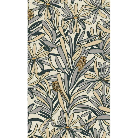 White & Grey Plant Pattern Non-Woven Tropical Wallpape, Double Roll, 57 sqft