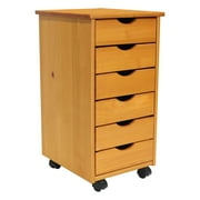 Jela Solid Wood 6 Drawer Roll Cart in Med Pine