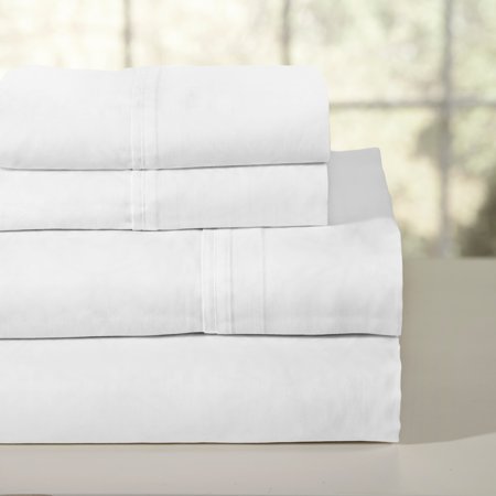 Pointehaven Combed Cotton Percale Crisp Breathable Solid or Printed Sheet Set White King