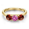thumbnail image 3 of Gem Stone King 10K Yellow Gold Pink Created Sapphire and Red Garnet Engagement Ring for Women | 1.65 Cttw | Round 5MM | Gemstone September Birthstone | Size 9, 3 of 6