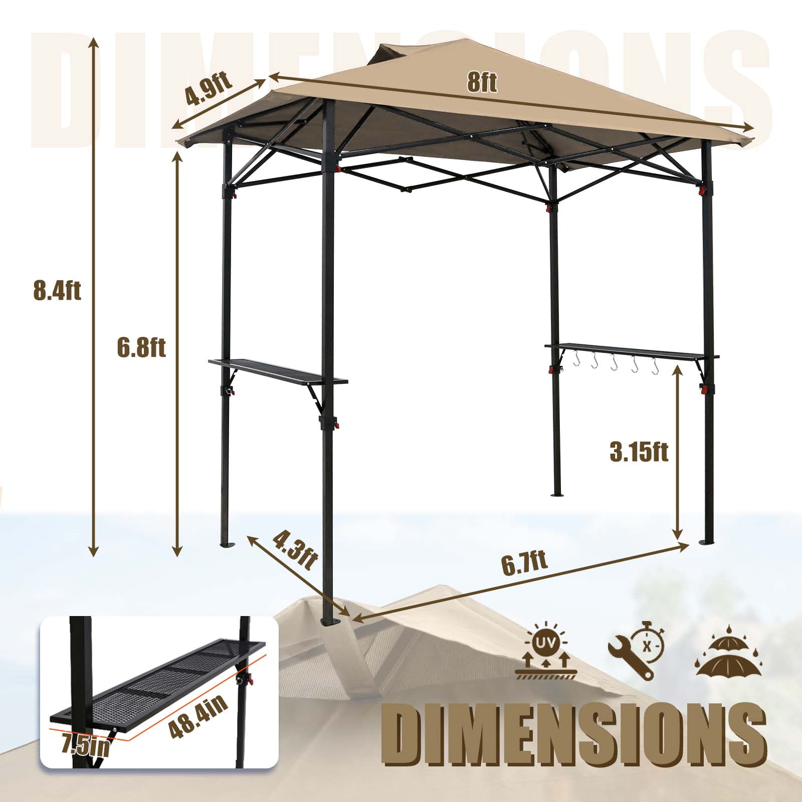 EAGLE PEAK Pop Up 8' x 5' Grill Gazebo, Instant Outdoor BBQ Canopy, Beige