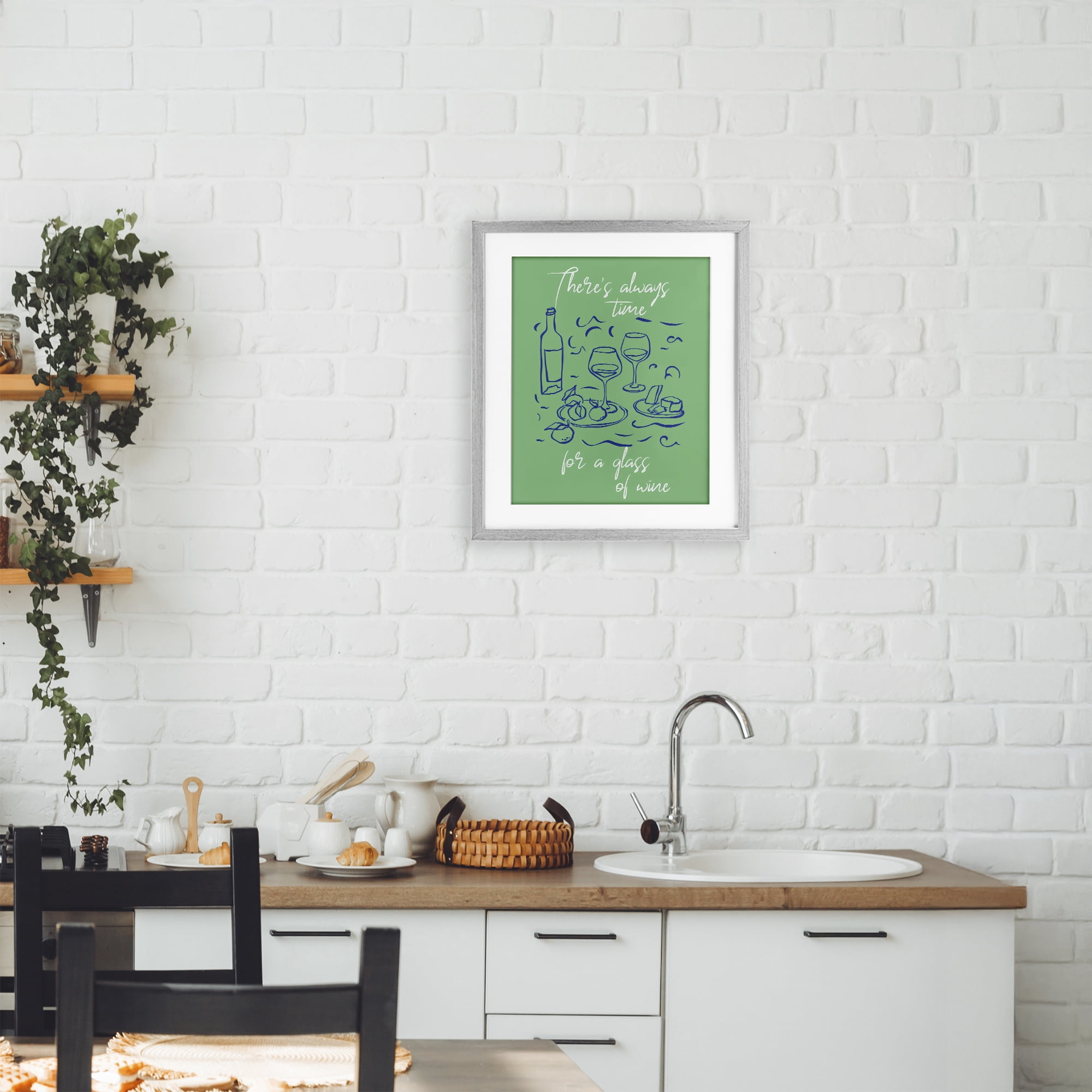 Stupell Industries Always Time For Glass Of Wine Gray Framed Print Under Glass, design by The Prints Vibe