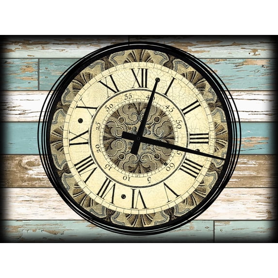 Wall Clock on Canvas Art Distressed Vintage Large Number Large Clock Wall Art 12 x 16 Inch Home Decor