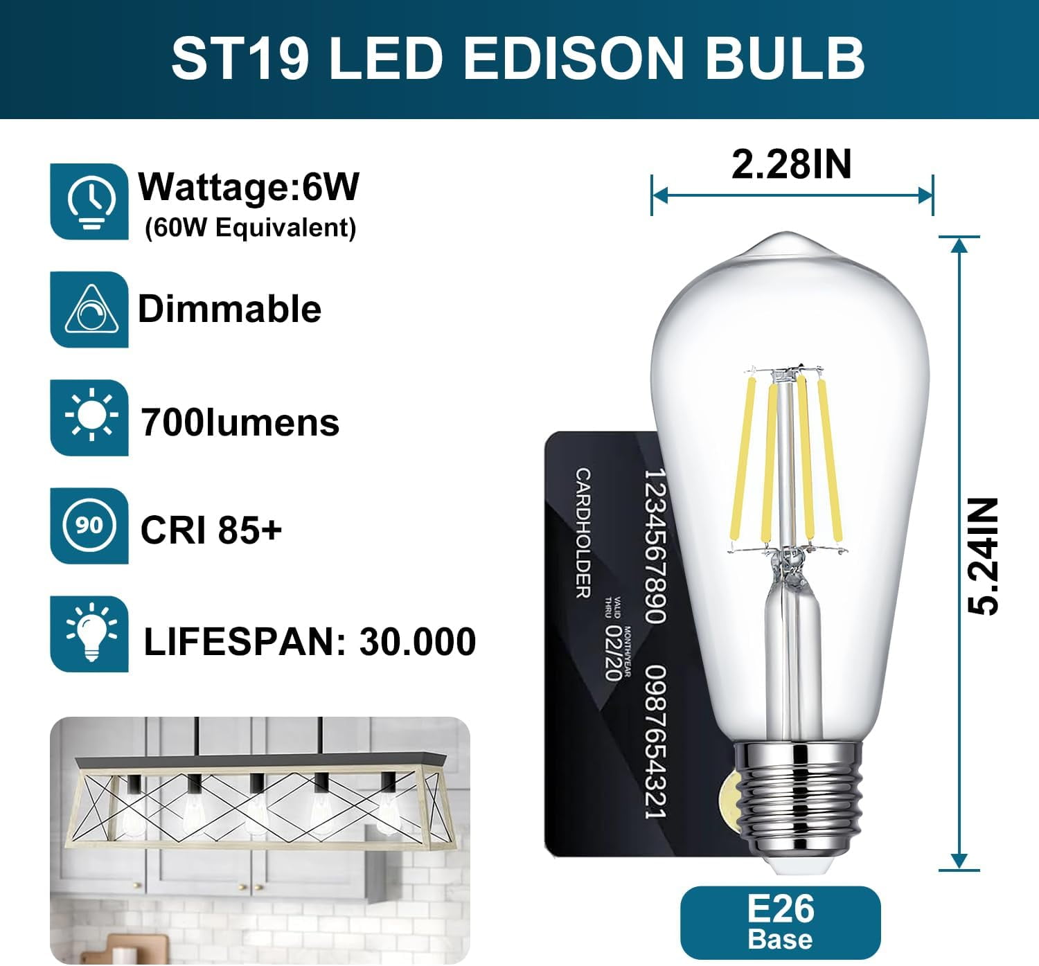 Sinvic 12Pcs ST19 LED Vintage Edison Bulb, Dimmable, 6w(60w equivalent),E26 Base, 4000K Daylight White, Antique Filament Bulb for Pendant, Chandelier, Decorative Light
