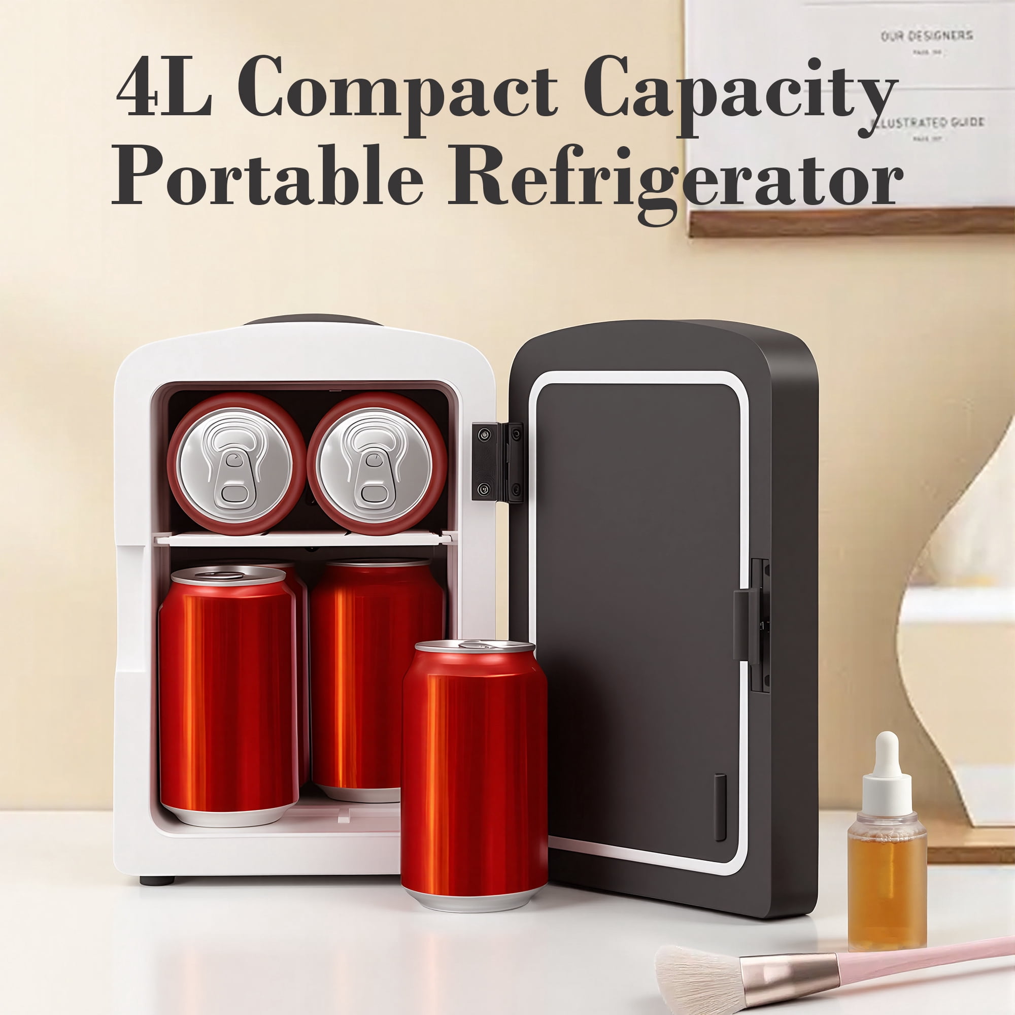 iceBlue LED Mirror Skincare Refrigerator- 4L Mini Fridge for Makeup & Drinks - Car/Home Portable Cooler