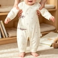 thumbnail image 4 of Mgmyaa Newborn Baby Kimono Romper Pure Cotton Long Sleeve Footless Bodysuit with Snap Closure and Moon Star Print, 4 of 7