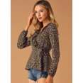 thumbnail image 4 of INSPIRE CHIC Blusa Top Peplum Estampado Floral Lazo Auto Cuello En V Con Volantes Cruzados Para Mujer Azul oscuro S, 4 of 6