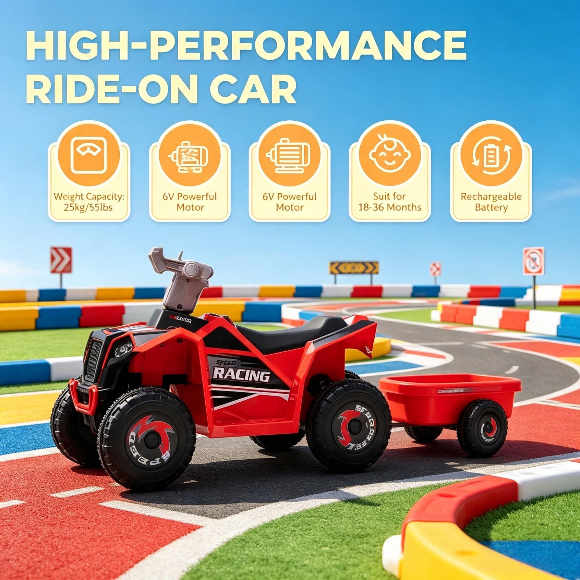 6V Kids Electric Car, Forward & Reverse, Wear-Resistant Wheels, for 1.5-3 Years Old, Red