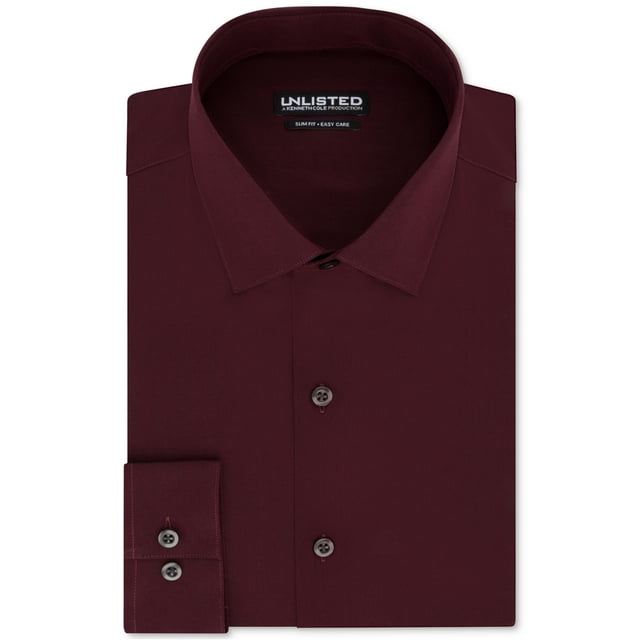 Kenneth Cole Mens Easy Care Button Down Dress Shirt, Red, 17-17.5" Neck 34-35" Sleeve