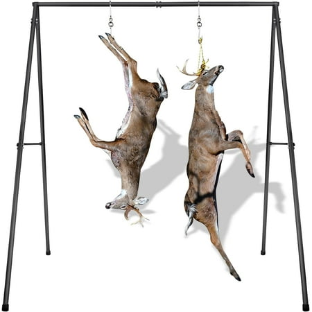 Deer Game Hanger Hoist Tripod Deer Hanging Stand Deer Skinning Rack with 2 Meat Hooks for Hunting and Fishing Animal Skinning Dressing and Butchering - Heavy Duty