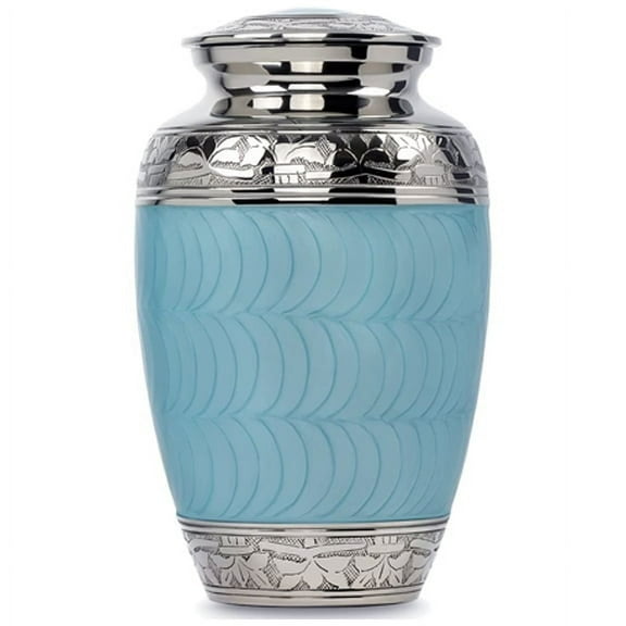 Ample Cremation Urn-Blue Urn with leaf finish (11x7 IN)