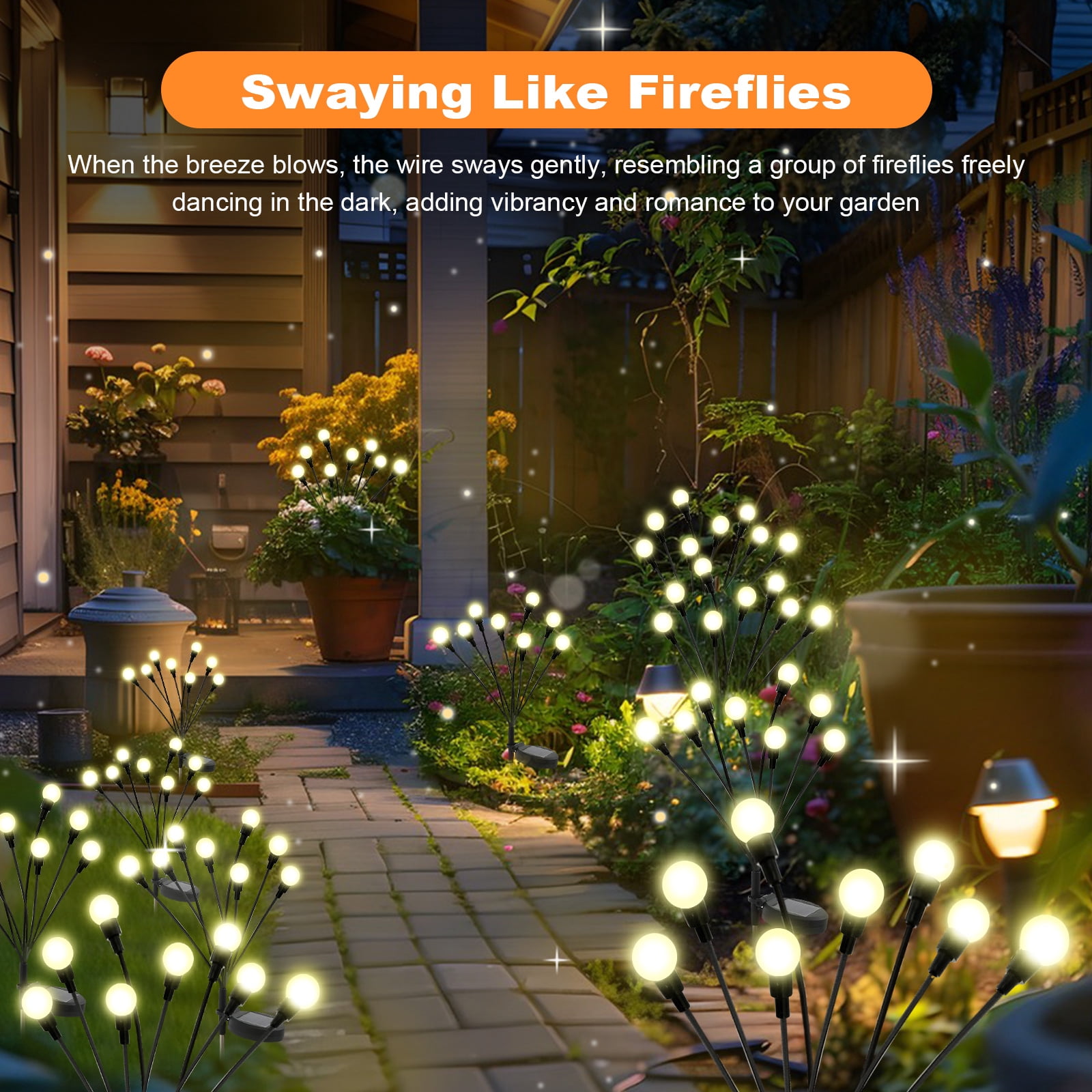TopZoo Solar Garden Lights Outdoor Decorative, 12 Pack Swaying Firefly Lights, Garden Stake Lights for Pathway, Outside Yard, Patio, Party, Planter, Christmas Decoration, 96 LED Waterproof Warm White