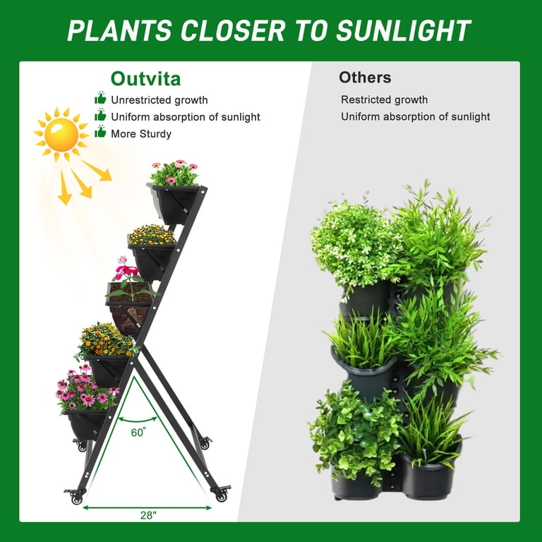 Ktaxon 5-Tier Raised Metal Standing Tower Planter Box with Wheels