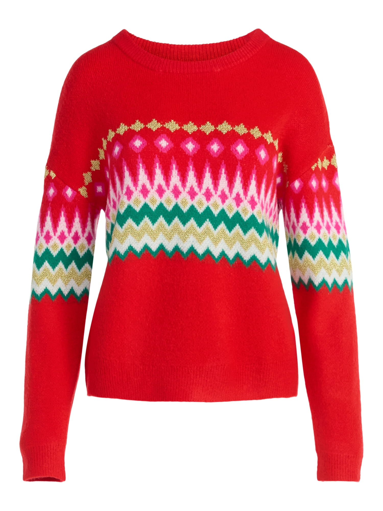 99 Jane Street Women's and Women's Plus Fair Isle Pullover Sweater, Midweight, Sizes XS-4X