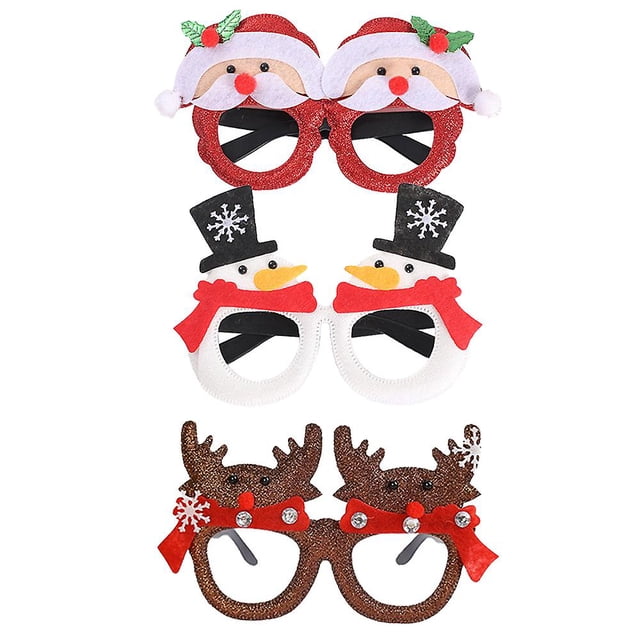 Paquete de 3 marcos de plástico para gafas navideñas con dibujos de alces, Papá Noel y muñeco de nieve