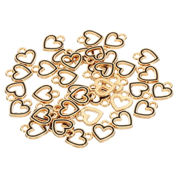 Uxcell 12x10mm Enamel Charm, 40Pcs Alloy Hollow Heart Charm Pendant, Black