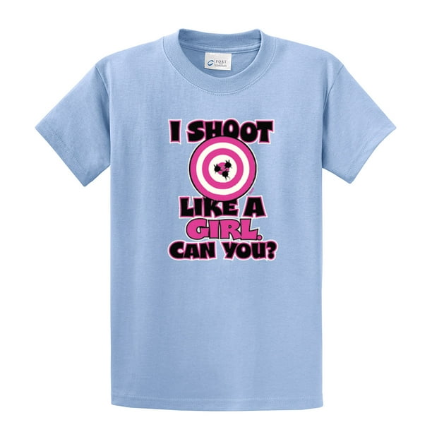I Shoot Like a Girl Target Bullseye Adult TShirtlightbluemedium