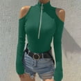 thumbnail image 2 of Arlun,Womens Half Zipper Cold Shoulder T Shirts 2025 Fall Fashion Plain Ribbed Stretchy Tight Sexy Tops Plus Size Women's Long Sleeve Soft Lightweight Tee Shirts Green XXL, 2 of 5