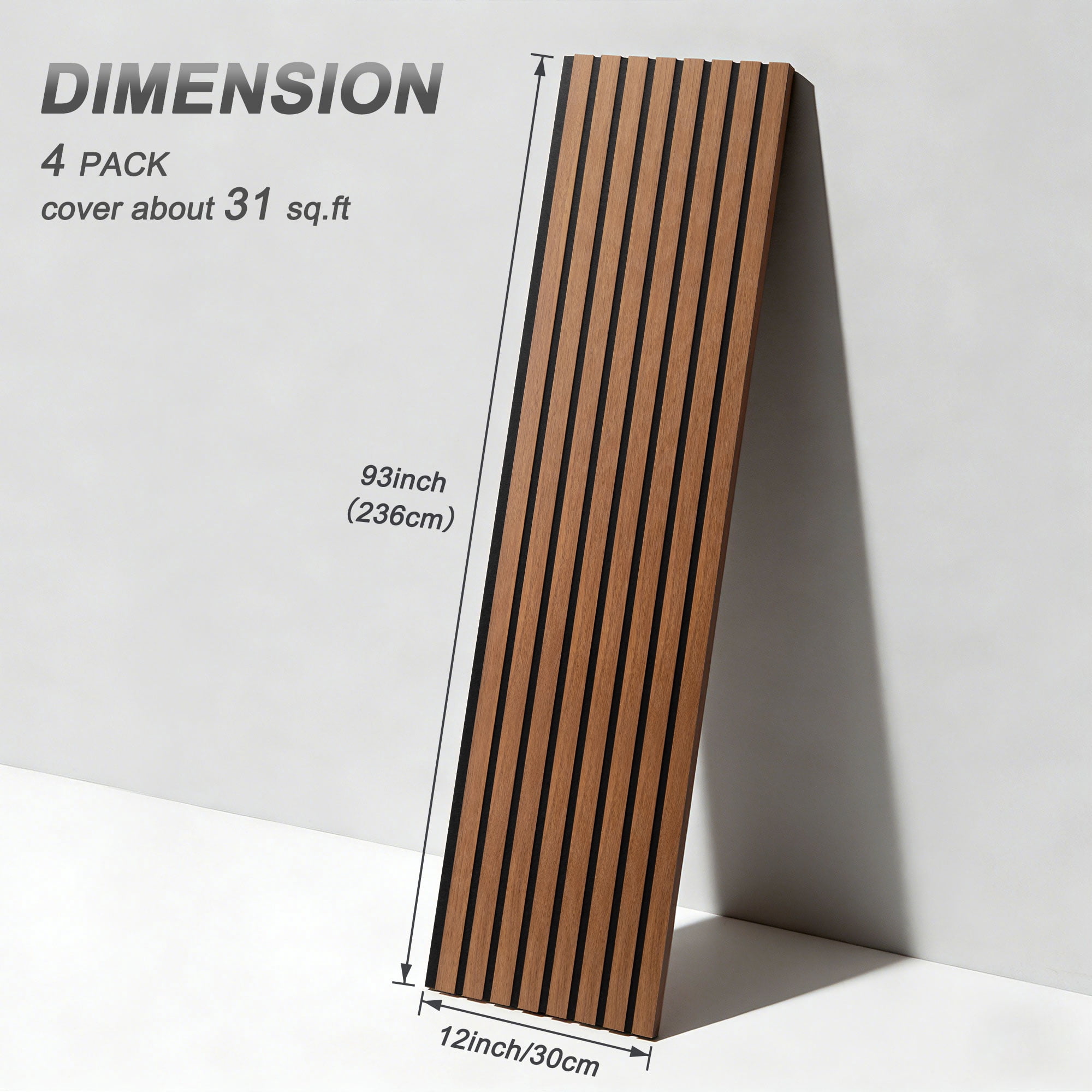 4Pcs 93" x 12" Wood Slat Acoustic Wall Paneling for Modern Interior Home Decor,MDF Accent Wooden Wall Panels,31 Sq.ft,Walnut