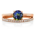 thumbnail image 2 of Gem Stone King 18K Rose Gold Plated Silver Blue Mystic Topaz Engagement Engagement Ring for Women (1.19 Cttw, Gemstone November Birthstone, Round 6MM, Size 8), 2 of 3