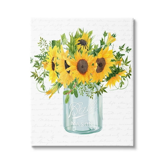 Stupell Industries Country Sunflowers Bouquet Vintage Script Text Pattern Graphic Art Gallery Wrapped Canvas Print Wall Art, Design by Lettered and Lined