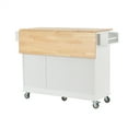 White Kitchen Island Cart with DropLeaf Top, Lockable Casters, 2Door