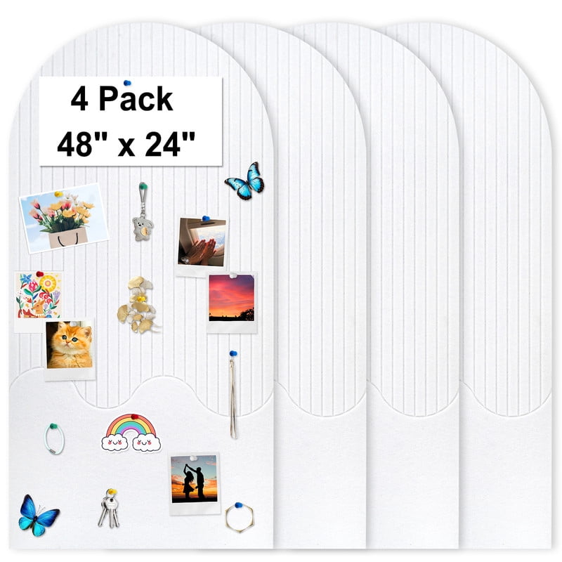Felt Bulletin Board Push Pin Board Large Decorative Cork Boards for Walls Arch Decor Poster Board for Wall Picture Board for Photos Vision Pin Board for Walls Home Decor,48 x 24 inch ,4 Packs, White