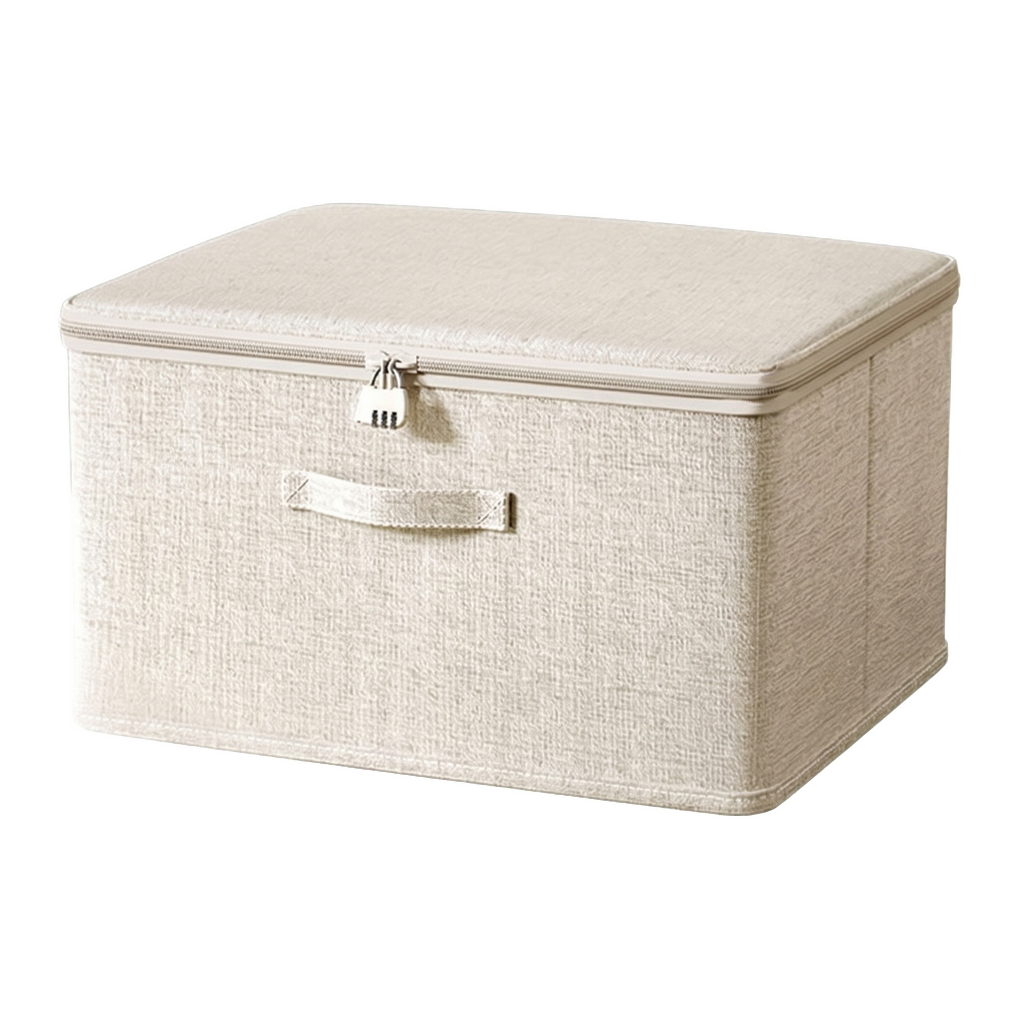 Collapsible Fabric Storage Bin with Combination Lock, Large Cotton Linen Lockable Storage Box for Dorm Storage, Bedding Storage, and Fabric Storage Cubes. 11.8" x 7.8" x 5.5"