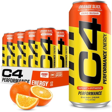C4 Energy Drink, 200mg Caffeine, Zero Sugar, High-Performance Energy for Pre-Workout, Endurance, and Focus, Orange Slice, 16oz (Pack of 12)