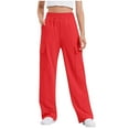 thumbnail image 2 of Eltusu Cargo Pants for Girls, Loose Fit Straight Leg Solid Color Elastic Waist Pants with Pockets Red Size 9-10 T, 2 of 5