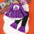 thumbnail image 2 of JFOPQVSM 1-8T Toddler Girl Halloween Clothes Set Plaid Pumpkin T-Shirts Tees Pullover Shirts Tops+Flare Pants Outfit Set, 2 of 8