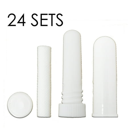 Earth Solutions Essential Oils Inhaler - BioRx Sponix Essential Oil Aromatherapy Blank Nasal Inhaler Tubes - Empty Vapor Inhaler with Wicks - White - 24 Complete Sets (Tube, Cover, Bottom Seal, Wick)