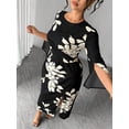 thumbnail image 7 of Black And White Floral Print Maxi Dress With Slit Cuff Sleeve Elegant Fitted Commuter Party Dress, 7 of 7