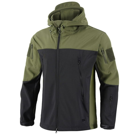 BADHUB Men's Tactical Jacket with Hood Color Block Waterproof Rain Jacket Performance Outdoor Soft Shell Rain Coat Zipper Hiking Fishing Outwear with Multi-Pockets Winter Clearance