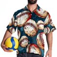thumbnail image 4 of Baseball Men's Short Sleeve Spread Collar Tops, Casual Button Down Shirts, Printed Summer Beach Shirts, Unisex, 4 of 6