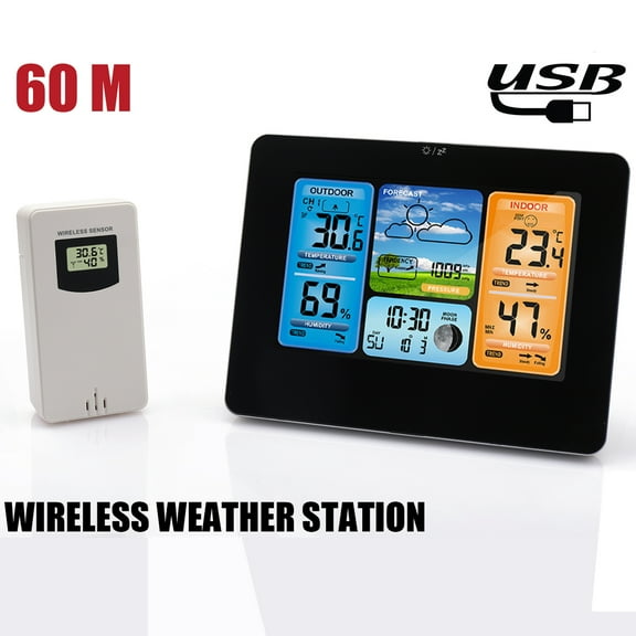 ASKITO Weather Station Wireless Indoor Outdoor Thermometer, Color LCD Display Digital Thermometer Humidity Monitor for Home, Black