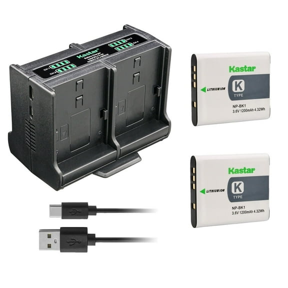 Kastar 2-Pack Battery and Quadruple Charger Compatible with Sony NP-BK1 NP-FK1 Battery, Sony K Type Battery, Sony BC-CSK Charger