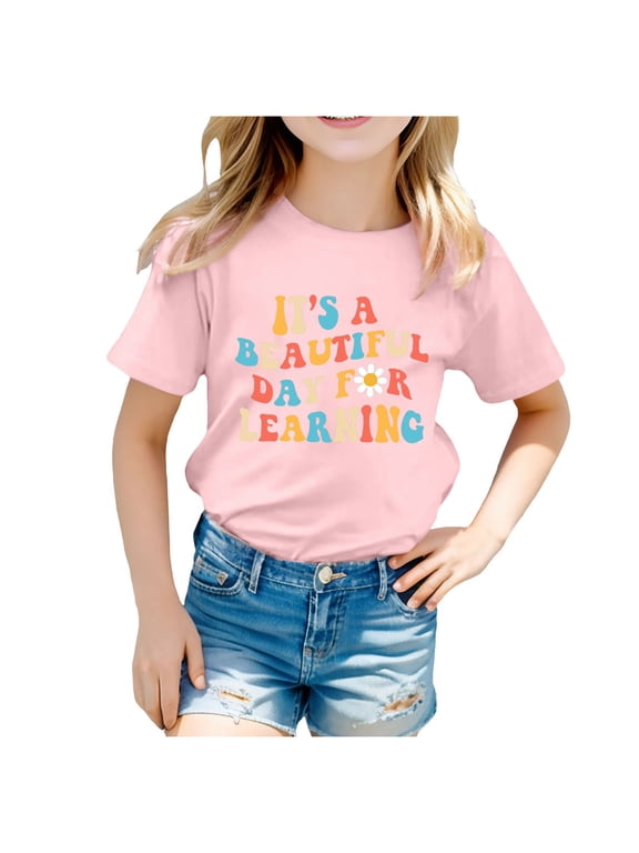 Girls Shirts Kids School Season Back To School Season Printed Casual Short Sleeve Top T Shirt Long Sleeve Shirts Juniors Girls