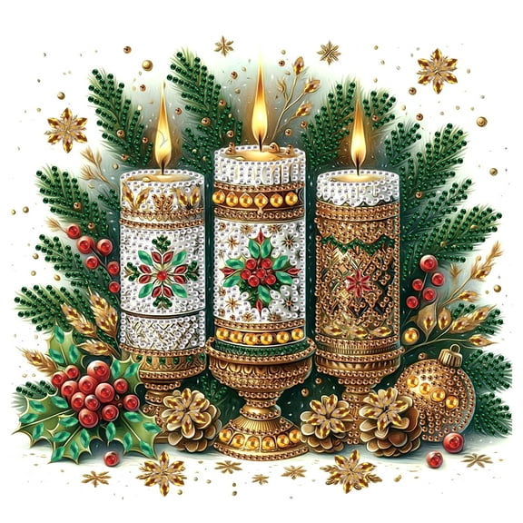 Diamond Art Painting Set, Candle Flame DIY 5D Diamond Art Adult Set Mosaic Crafts for Home, Office Wall Decoration, Christmas Gift