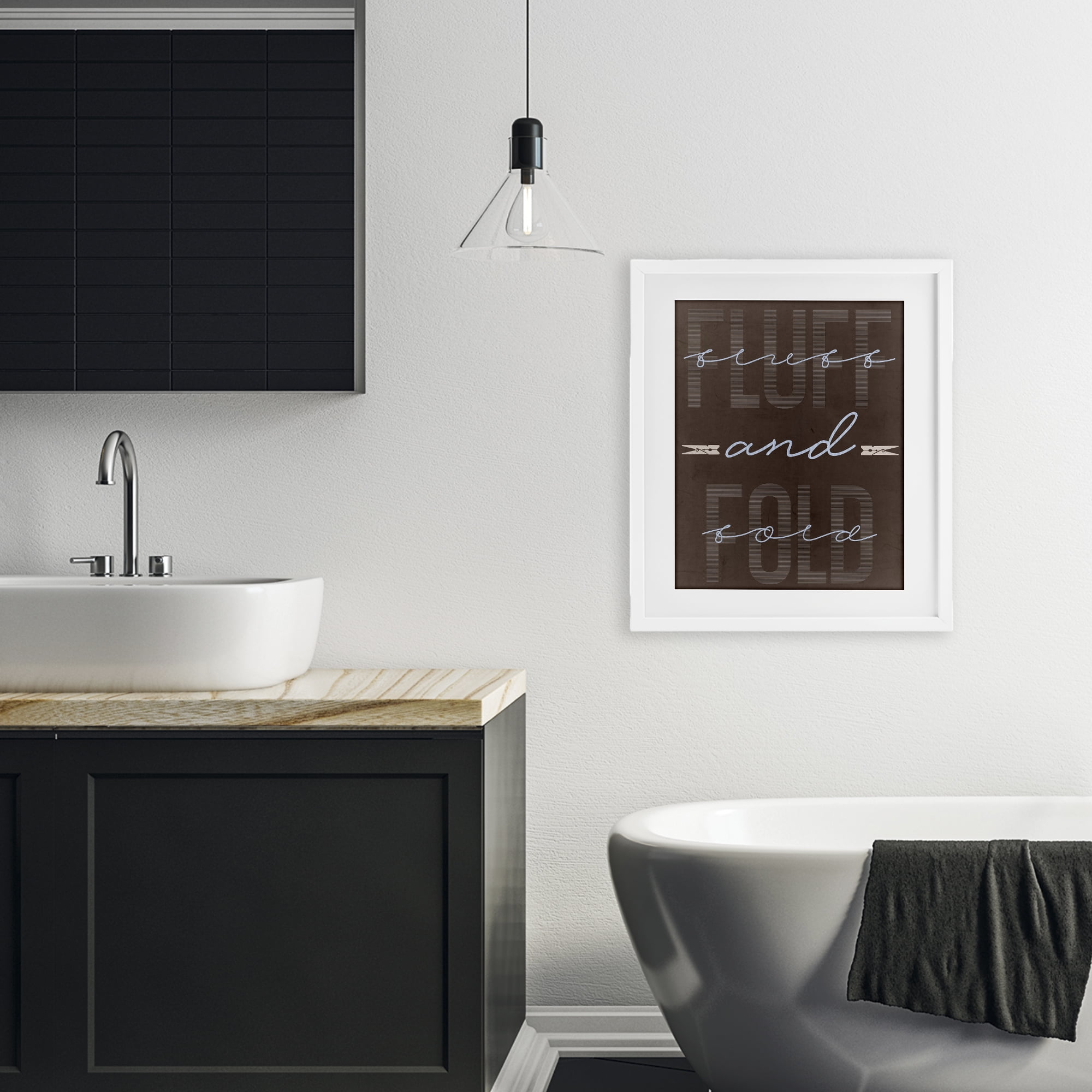 Fluff And Fold Brown Minimal White Framed Print Under Glass, design by Marcus Prime