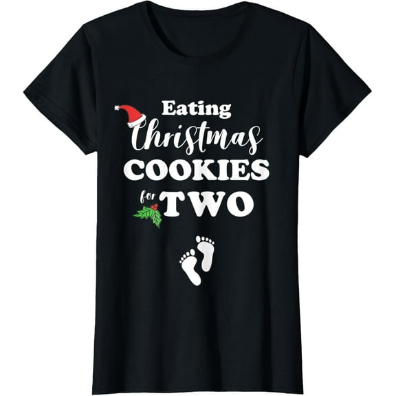 Christmas Pregnancy Announcement Eating Cookies for Two T-Shirt